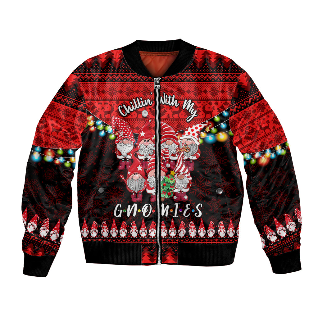 Chilling With My Gnomies Christmas Bomber Jacket Gnomie Friend Xmas Vibes - Wonder Print Shop