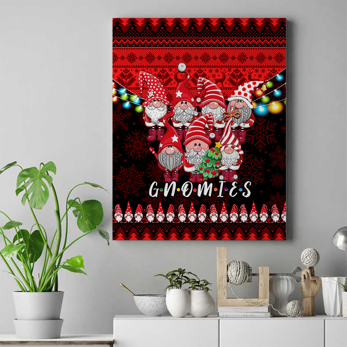 Chilling With My Gnomies Christmas Canvas Wall Art Gnomie Friend Xmas Vibes - Wonder Print Shop