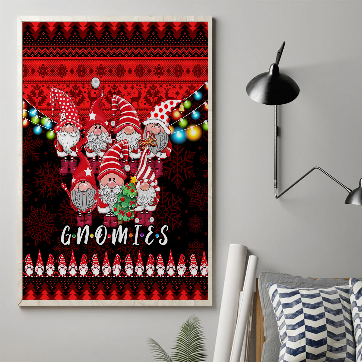 Chilling With My Gnomies Christmas Canvas Wall Art Gnomie Friend Xmas Vibes - Wonder Print Shop