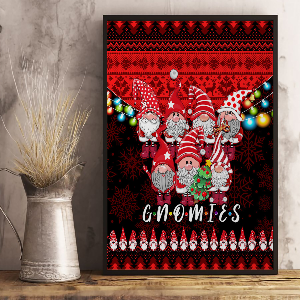 Chilling With My Gnomies Christmas Canvas Wall Art Gnomie Friend Xmas Vibes - Wonder Print Shop