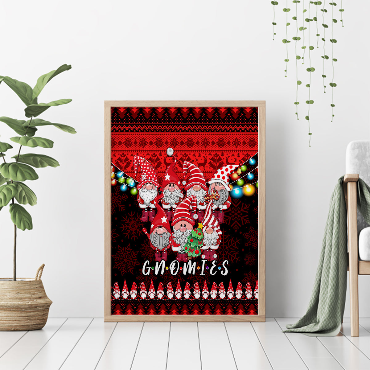 Chilling With My Gnomies Christmas Canvas Wall Art Gnomie Friend Xmas Vibes - Wonder Print Shop