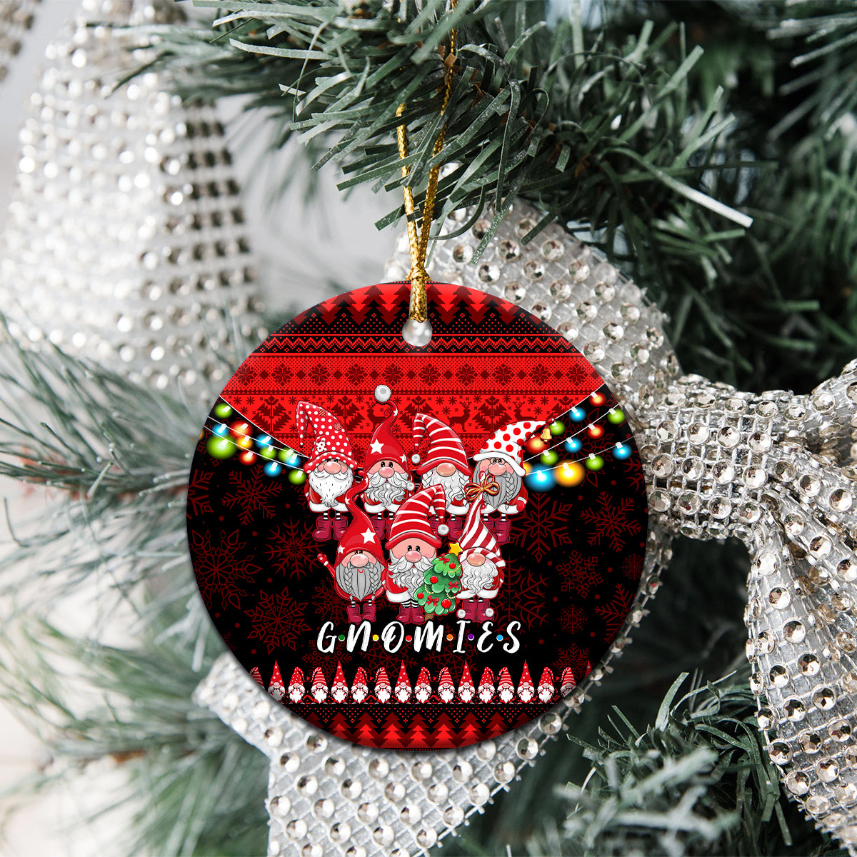 Chilling With My Gnomies Christmas Ceramic Ornament Gnomie Friend Xmas Vibes - Wonder Print Shop