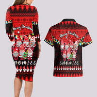Chilling With My Gnomies Christmas Couples Matching Long Sleeve Bodycon Dress and Hawaiian Shirt Gnomie Friend Xmas Vibes - Wonder Print Shop