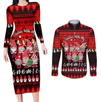 Chilling With My Gnomies Christmas Couples Matching Long Sleeve Bodycon Dress and Long Sleeve Button Shirt Gnomie Friend Xmas Vibes - Wonder Print Shop