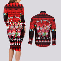 Chilling With My Gnomies Christmas Couples Matching Long Sleeve Bodycon Dress and Long Sleeve Button Shirt Gnomie Friend Xmas Vibes - Wonder Print Shop