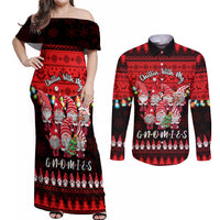 Chilling With My Gnomies Christmas Couples Matching Off Shoulder Maxi Dress and Long Sleeve Button Shirt Gnomie Friend Xmas Vibes - Wonder Print Shop