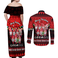 Chilling With My Gnomies Christmas Couples Matching Off Shoulder Maxi Dress and Long Sleeve Button Shirt Gnomie Friend Xmas Vibes - Wonder Print Shop