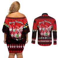 Chilling With My Gnomies Christmas Couples Matching Off Shoulder Short Dress and Long Sleeve Button Shirt Gnomie Friend Xmas Vibes - Wonder Print Shop