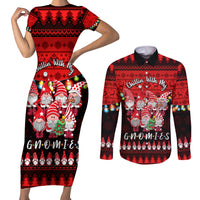 Chilling With My Gnomies Christmas Couples Matching Short Sleeve Bodycon Dress and Long Sleeve Button Shirt Gnomie Friend Xmas Vibes - Wonder Print Shop
