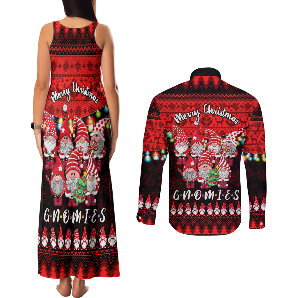 Chilling With My Gnomies Christmas Couples Matching Tank Maxi Dress and Long Sleeve Button Shirt Gnomie Friend Xmas Vibes - Wonder Print Shop