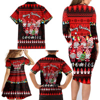 Chilling With My Gnomies Christmas Family Matching Long Sleeve Bodycon Dress and Hawaiian Shirt Gnomie Friend Xmas Vibes - Wonder Print Shop