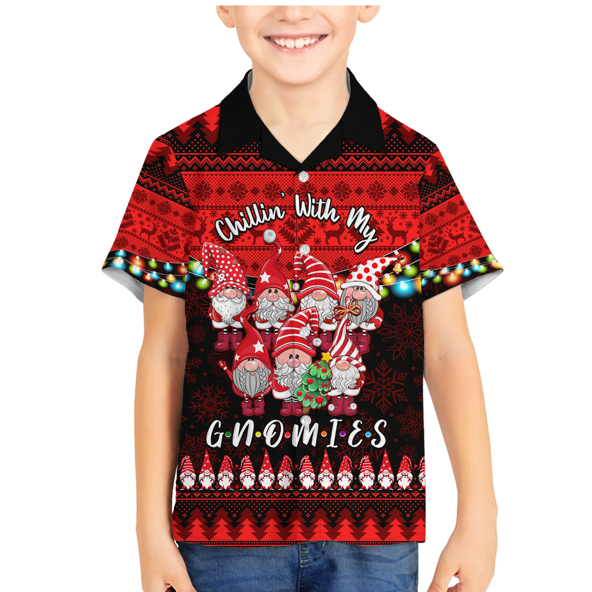 Chilling With My Gnomies Christmas Family Matching Mermaid Dress and Hawaiian Shirt Gnomie Friend Xmas Vibes - Wonder Print Shop
