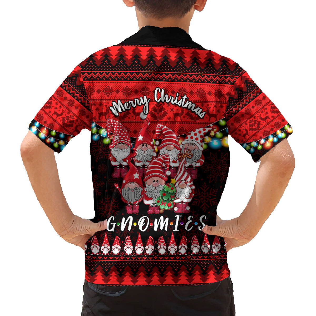 Chilling With My Gnomies Christmas Family Matching Off Shoulder Long Sleeve Dress and Hawaiian Shirt Gnomie Friend Xmas Vibes - Wonder Print Shop