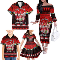 Chilling With My Gnomies Christmas Family Matching Off Shoulder Long Sleeve Dress and Hawaiian Shirt Gnomie Friend Xmas Vibes - Wonder Print Shop