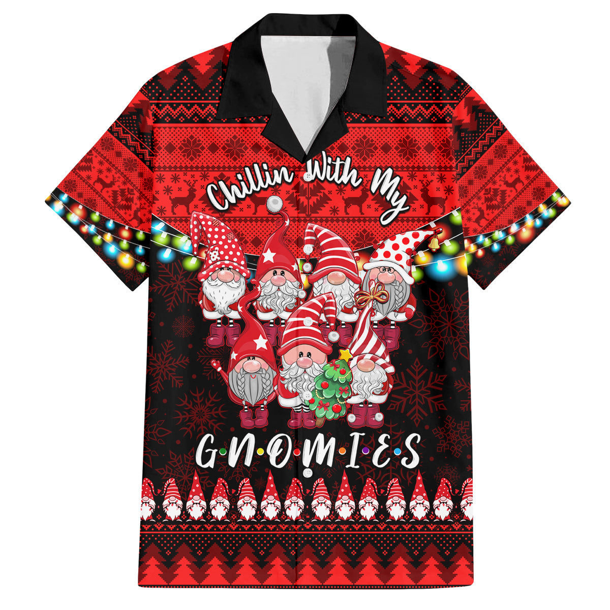 Chilling With My Gnomies Christmas Family Matching Off Shoulder Long Sleeve Dress and Hawaiian Shirt Gnomie Friend Xmas Vibes - Wonder Print Shop