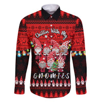 Chilling With My Gnomies Christmas Family Matching Off Shoulder Long Sleeve Dress and Hawaiian Shirt Gnomie Friend Xmas Vibes - Wonder Print Shop