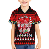 Chilling With My Gnomies Christmas Family Matching Off Shoulder Long Sleeve Dress and Hawaiian Shirt Gnomie Friend Xmas Vibes - Wonder Print Shop