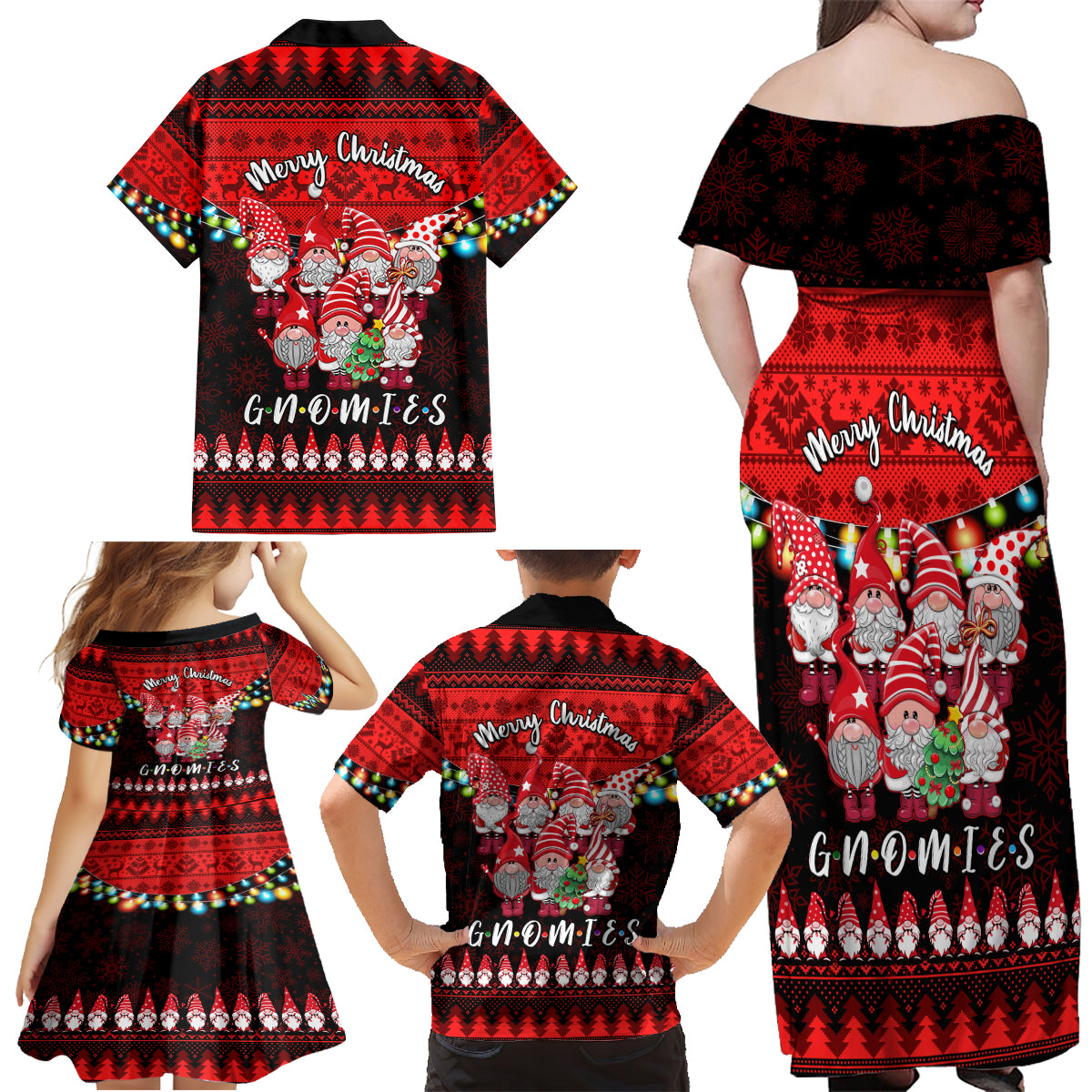 Chilling With My Gnomies Christmas Family Matching Off Shoulder Maxi Dress and Hawaiian Shirt Gnomie Friend Xmas Vibes - Wonder Print Shop