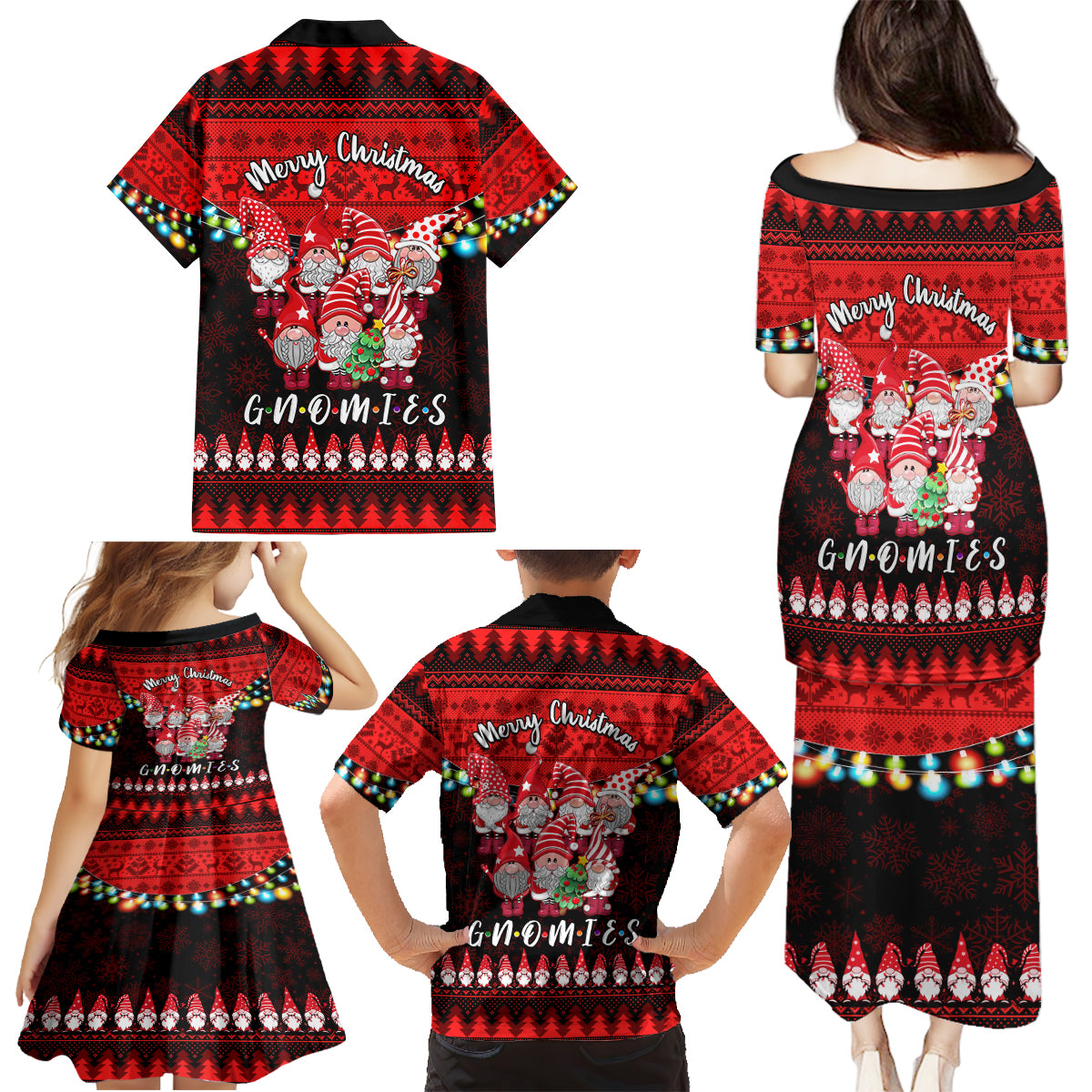 Chilling With My Gnomies Christmas Family Matching Puletasi Dress and Hawaiian Shirt Gnomie Friend Xmas Vibes - Wonder Print Shop