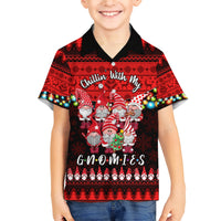 Chilling With My Gnomies Christmas Family Matching Short Sleeve Bodycon Dress and Hawaiian Shirt Gnomie Friend Xmas Vibes - Wonder Print Shop