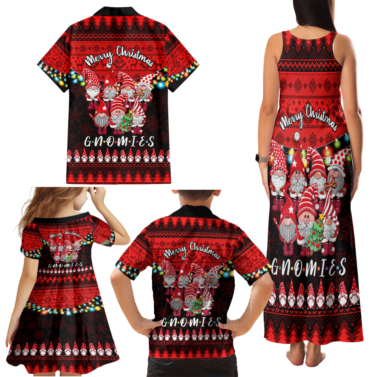 Chilling With My Gnomies Christmas Family Matching Tank Maxi Dress and Hawaiian Shirt Gnomie Friend Xmas Vibes - Wonder Print Shop