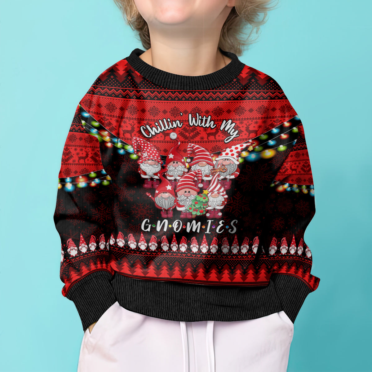 Chilling With My Gnomies Christmas Kid Ugly Christmas Sweater Gnomie Friend Xmas Vibes - Wonder Print Shop