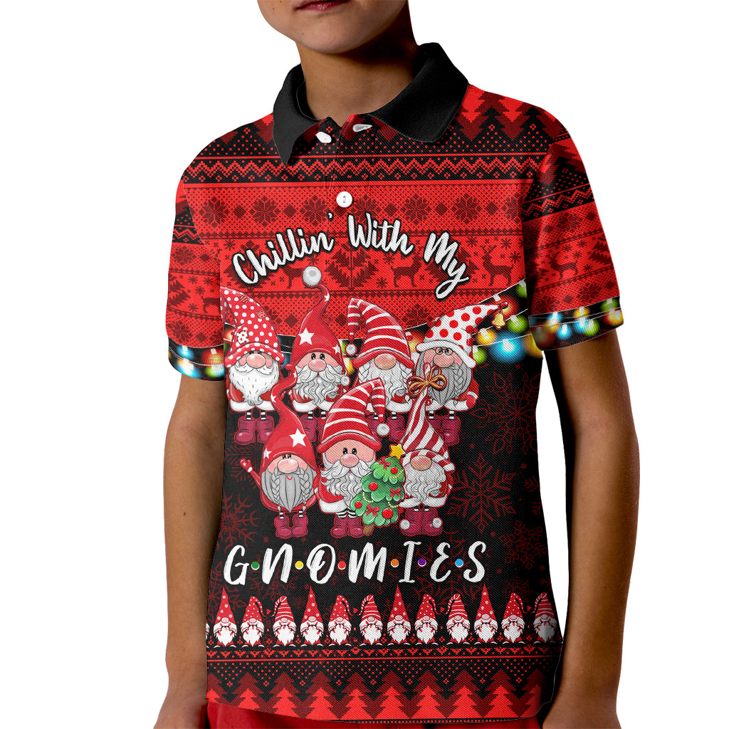 Chilling With My Gnomies Christmas Kid Polo Shirt Gnomie Friend Xmas Vibes - Wonder Print Shop