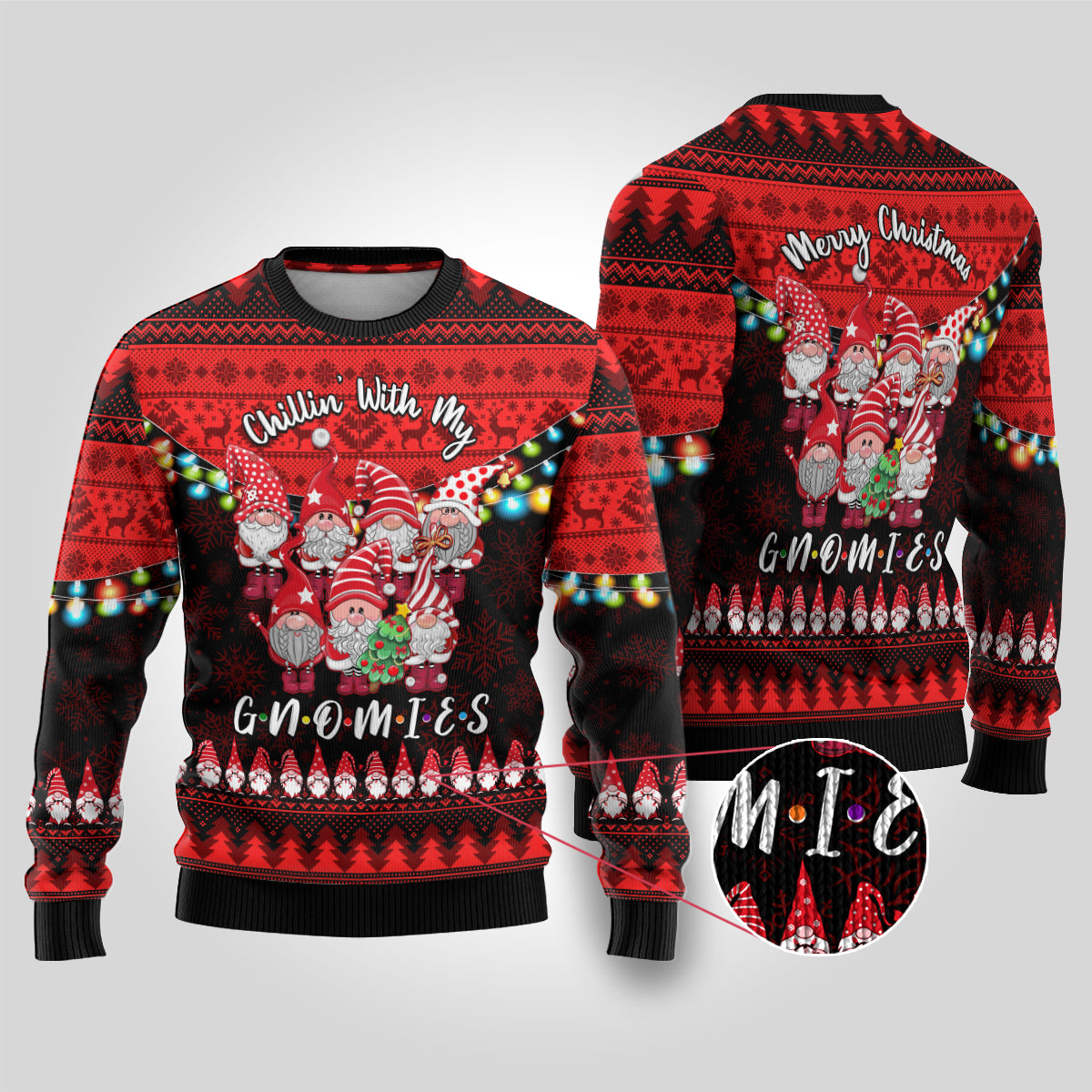 Chilling With My Gnomies Christmas Ugly Christmas Sweater Gnomie Friend Xmas Vibes - Wonder Print Shop