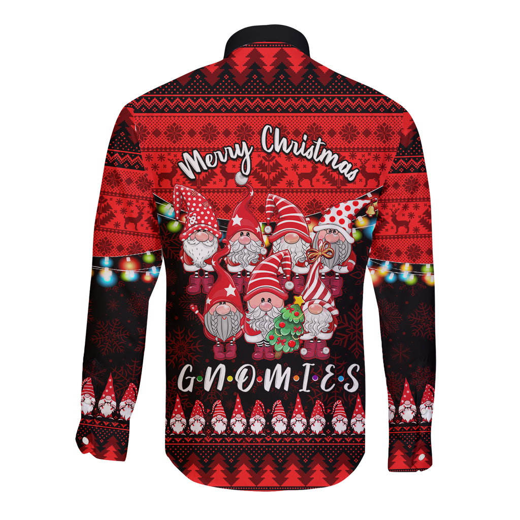 Chilling With My Gnomies Christmas Long Sleeve Button Shirt Gnomie Friend Xmas Vibes - Wonder Print Shop