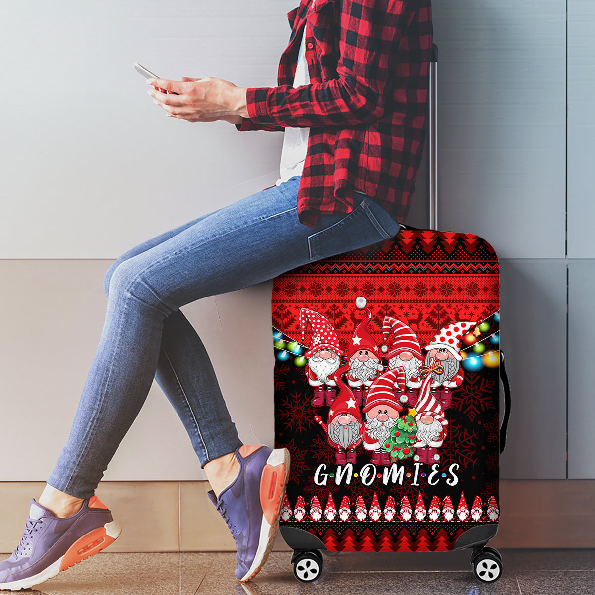 Chilling With My Gnomies Christmas Luggage Cover Gnomie Friend Xmas Vibes - Wonder Print Shop