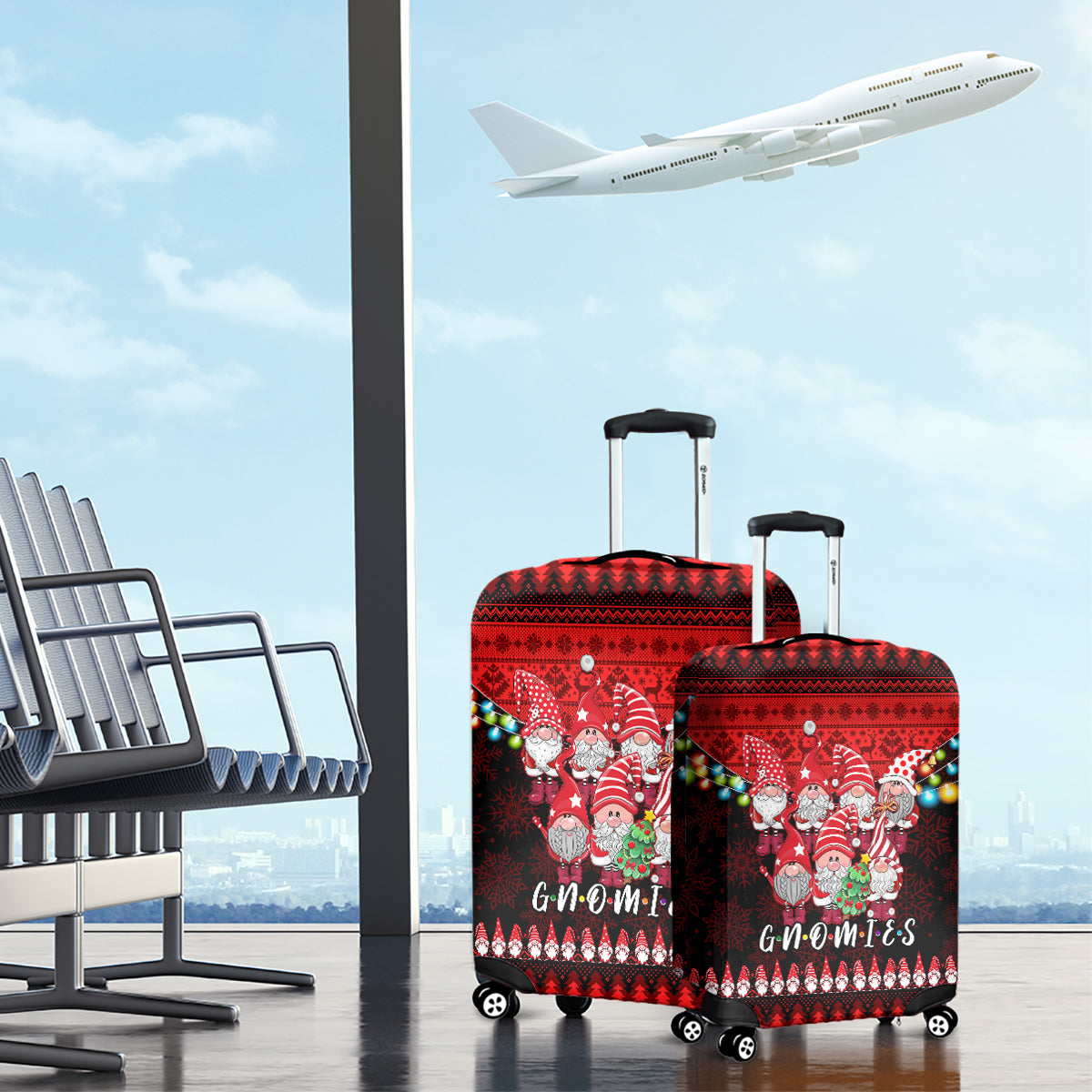 Chilling With My Gnomies Christmas Luggage Cover Gnomie Friend Xmas Vibes - Wonder Print Shop