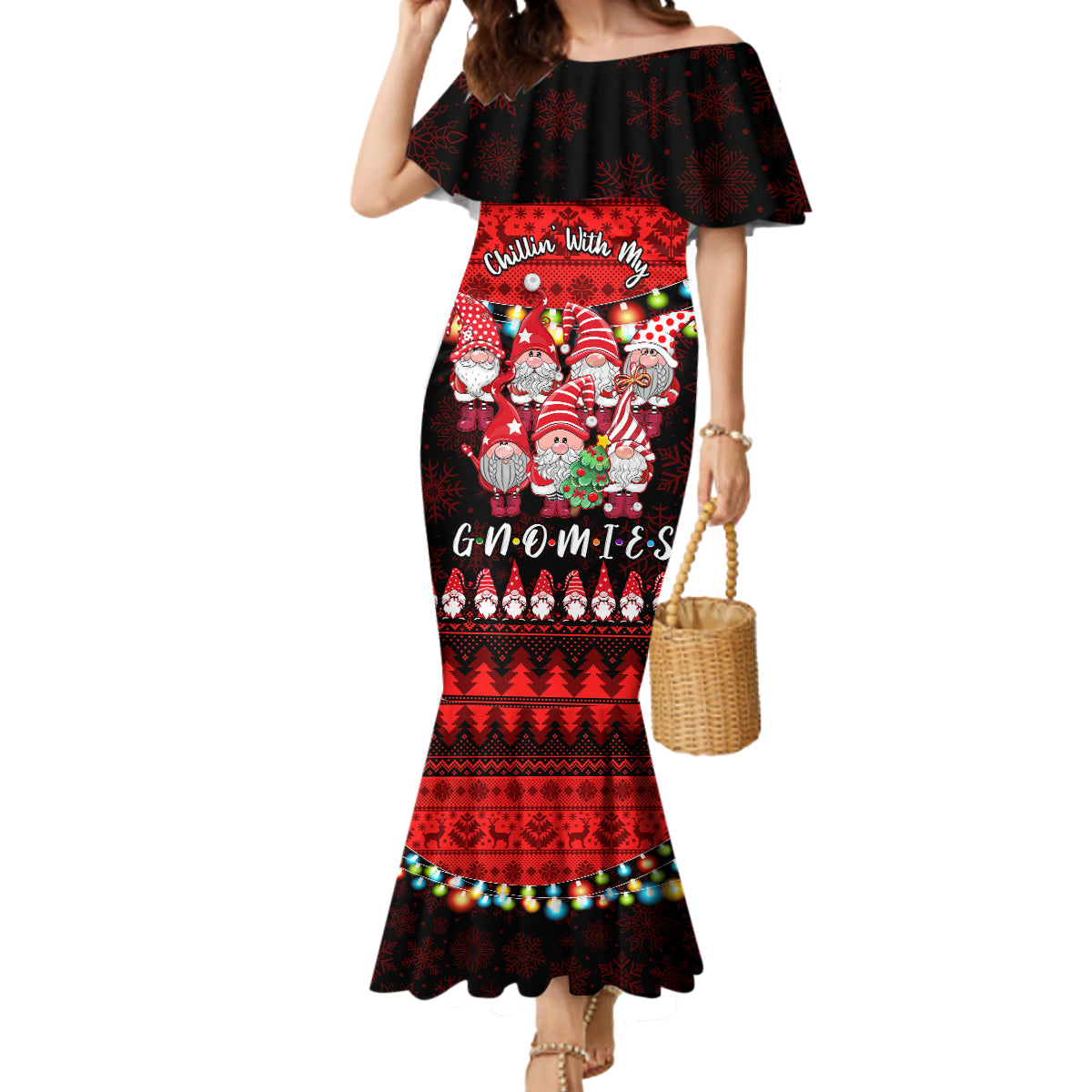 Chilling With My Gnomies Christmas Mermaid Dress Gnomie Friend Xmas Vibes - Wonder Print Shop