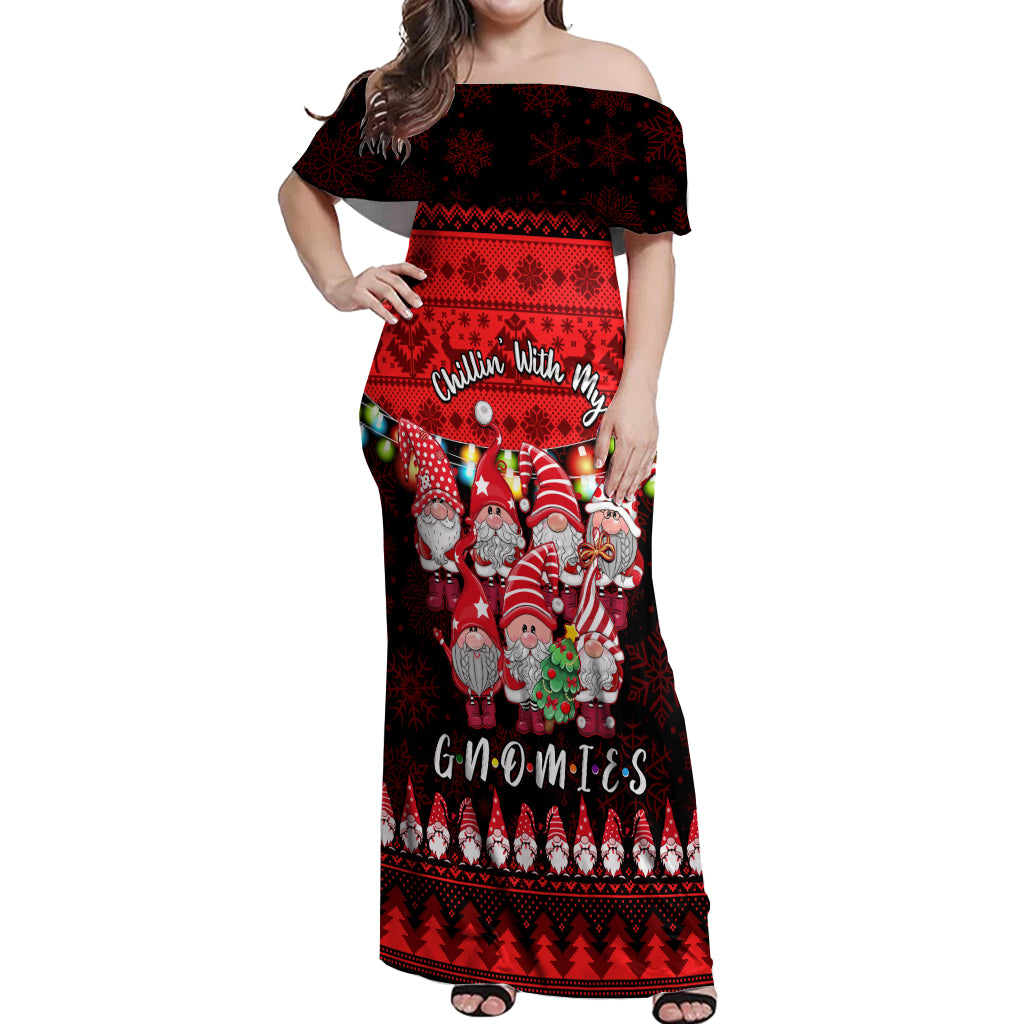 Chilling With My Gnomies Christmas Off Shoulder Maxi Dress Gnomie Friend Xmas Vibes - Wonder Print Shop