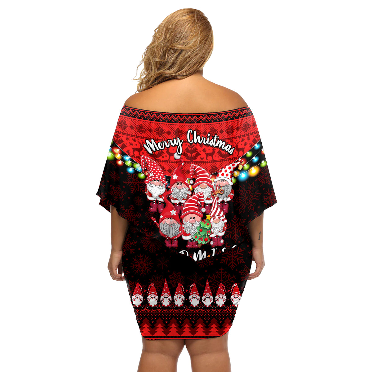Chilling With My Gnomies Christmas Off Shoulder Short Dress Gnomie Friend Xmas Vibes - Wonder Print Shop