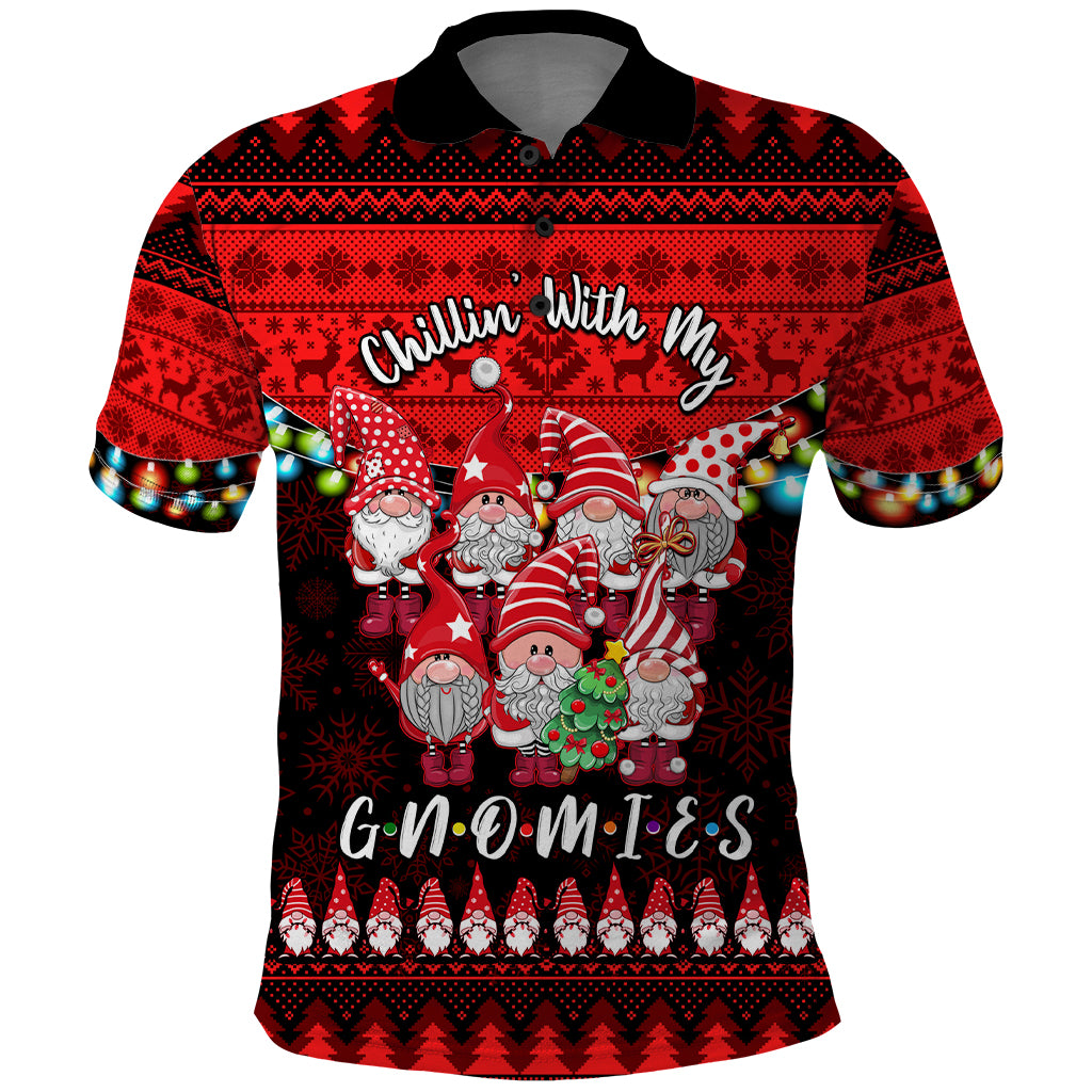 Chilling With My Gnomies Christmas Polo Shirt Gnomie Friend Xmas Vibes - Wonder Print Shop