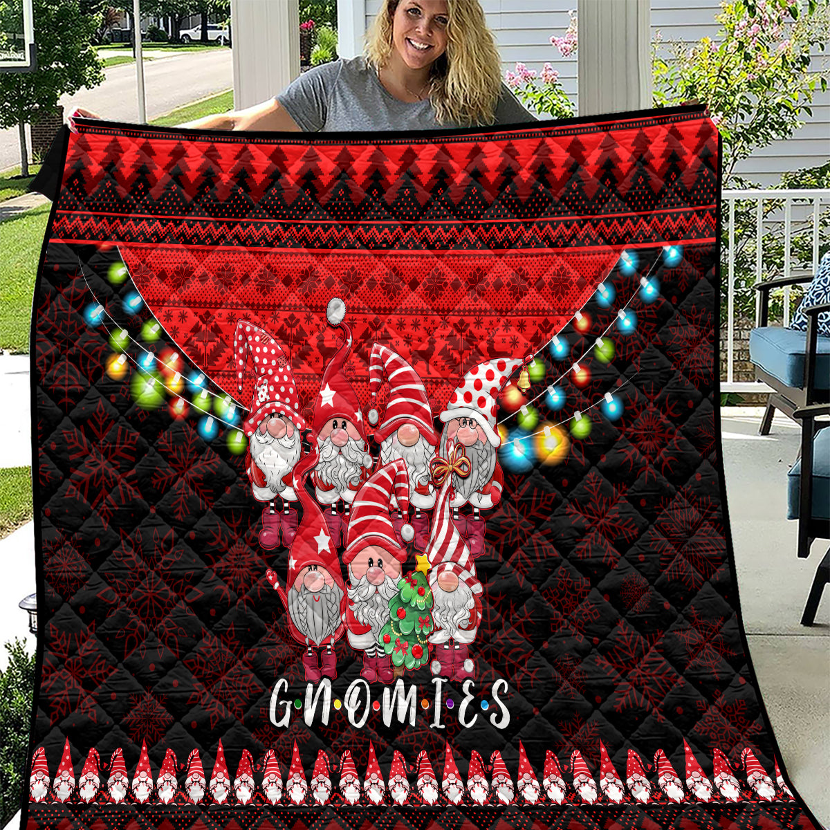 Chilling With My Gnomies Christmas Quilt Gnomie Friend Xmas Vibes - Wonder Print Shop