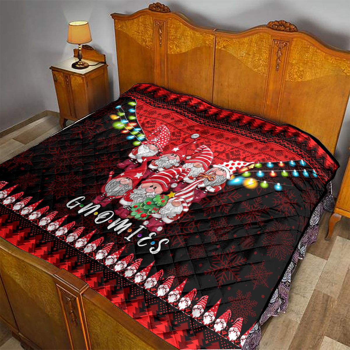Chilling With My Gnomies Christmas Quilt Gnomie Friend Xmas Vibes - Wonder Print Shop