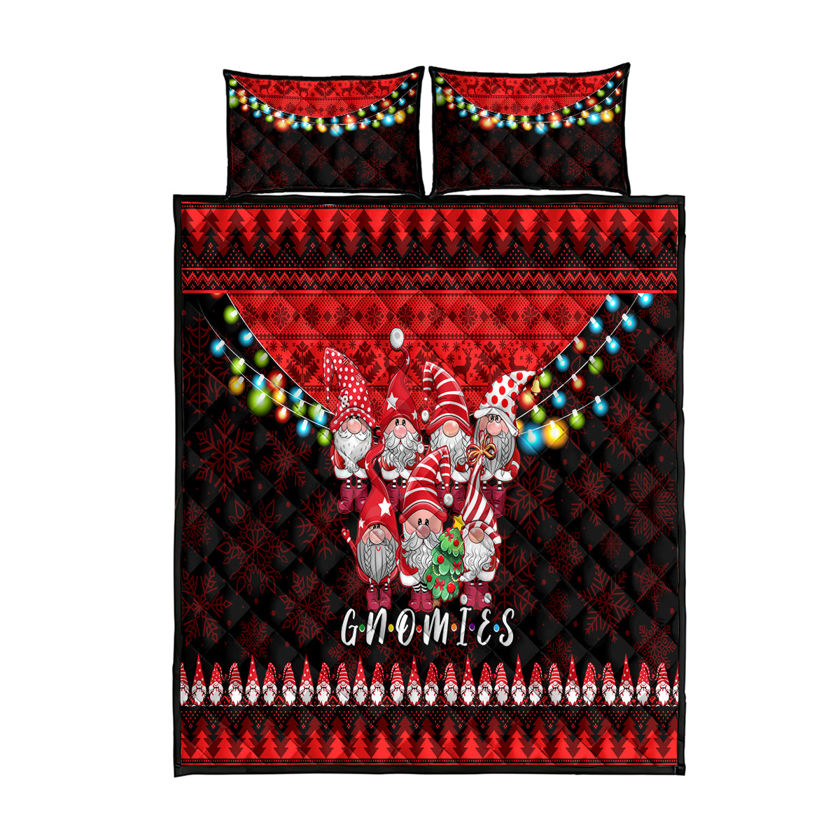 Chilling With My Gnomies Christmas Quilt Bed Set Gnomie Friend Xmas Vibes - Wonder Print Shop