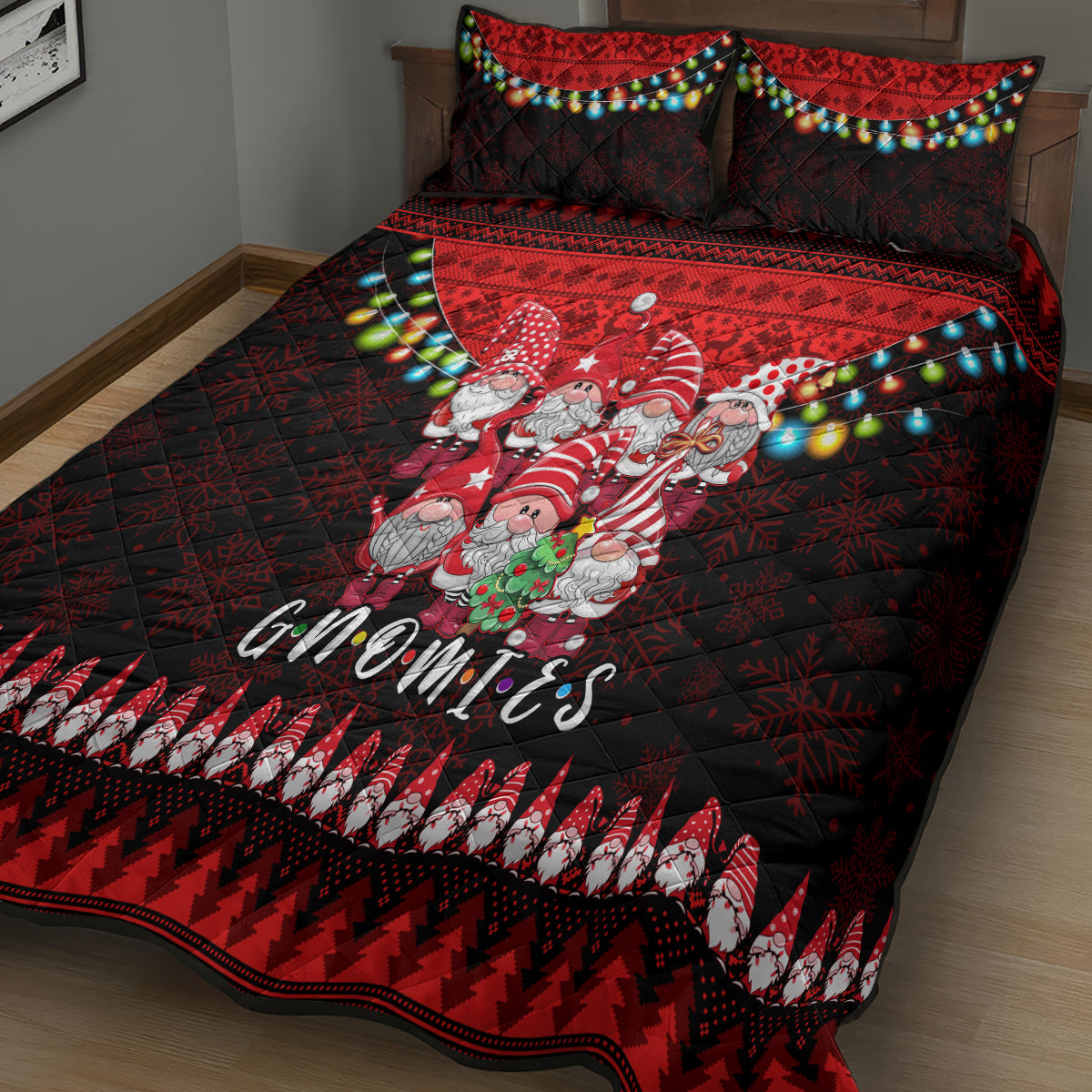 Chilling With My Gnomies Christmas Quilt Bed Set Gnomie Friend Xmas Vibes - Wonder Print Shop