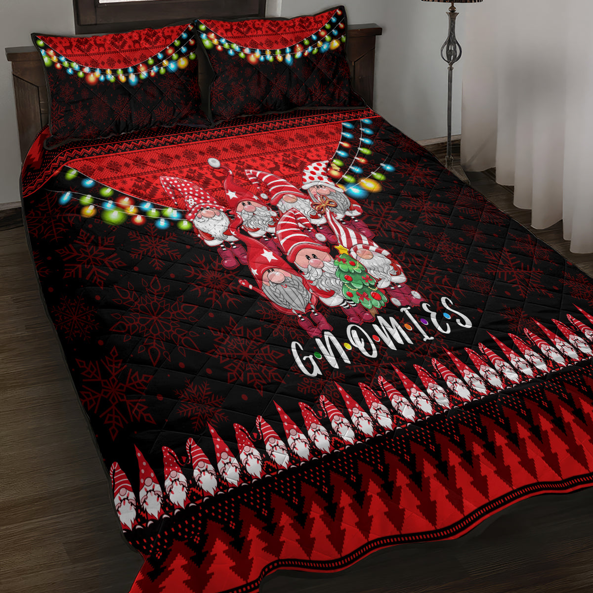Chilling With My Gnomies Christmas Quilt Bed Set Gnomie Friend Xmas Vibes - Wonder Print Shop