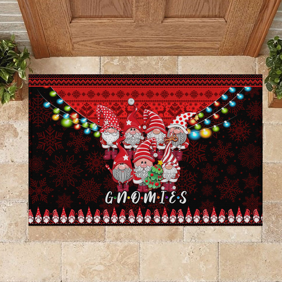 Chilling With My Gnomies Christmas Rubber Doormat Gnomie Friend Xmas Vibes - Wonder Print Shop