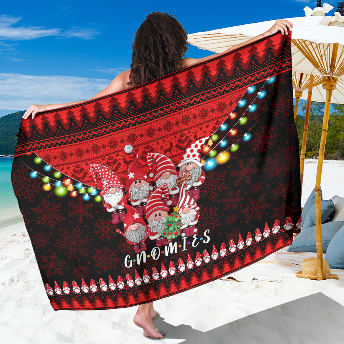 Chilling With My Gnomies Christmas Sarong Gnomie Friend Xmas Vibes - Wonder Print Shop