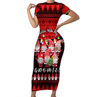Chilling With My Gnomies Christmas Short Sleeve Bodycon Dress Gnomie Friend Xmas Vibes - Wonder Print Shop