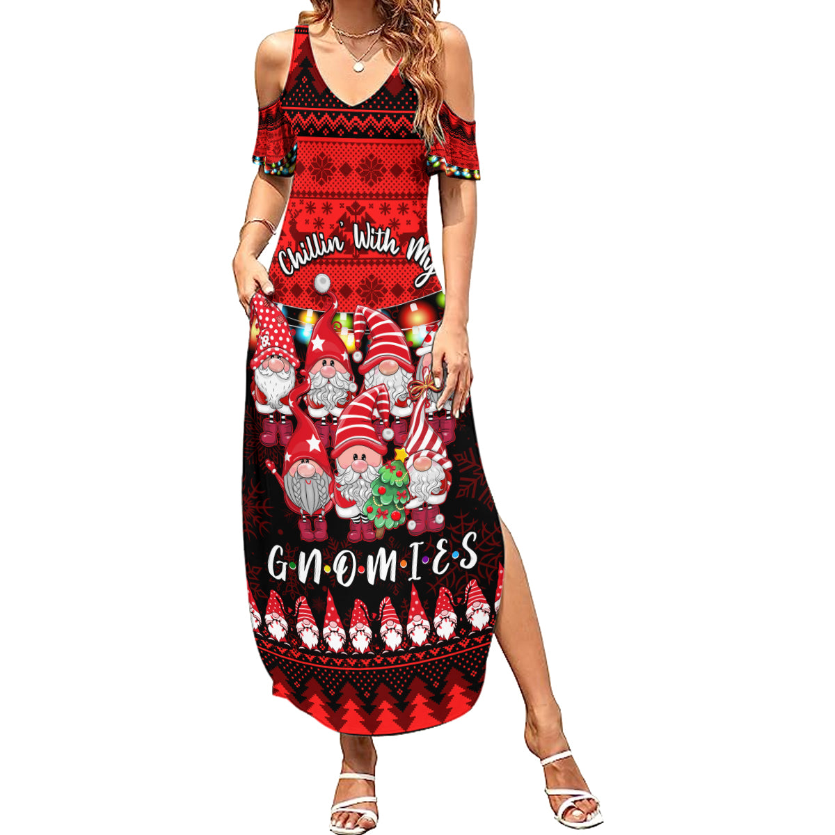 Chilling With My Gnomies Christmas Summer Maxi Dress Gnomie Friend Xmas Vibes - Wonder Print Shop