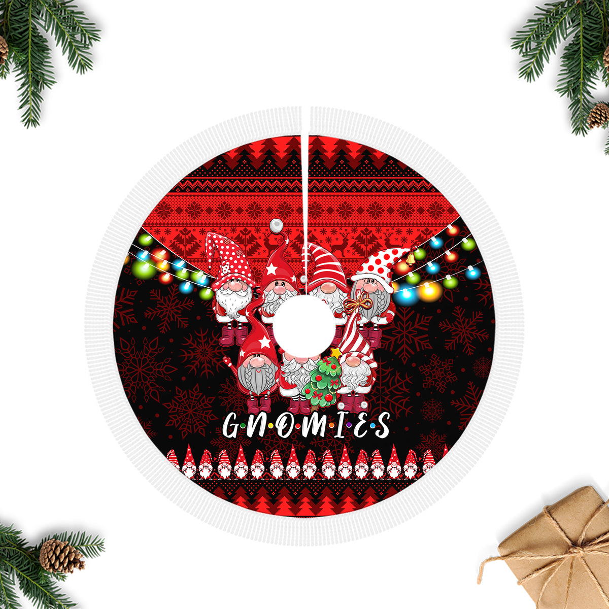 Chilling With My Gnomies Christmas Tree Skirt Gnomie Friend Xmas Vibes - Wonder Print Shop