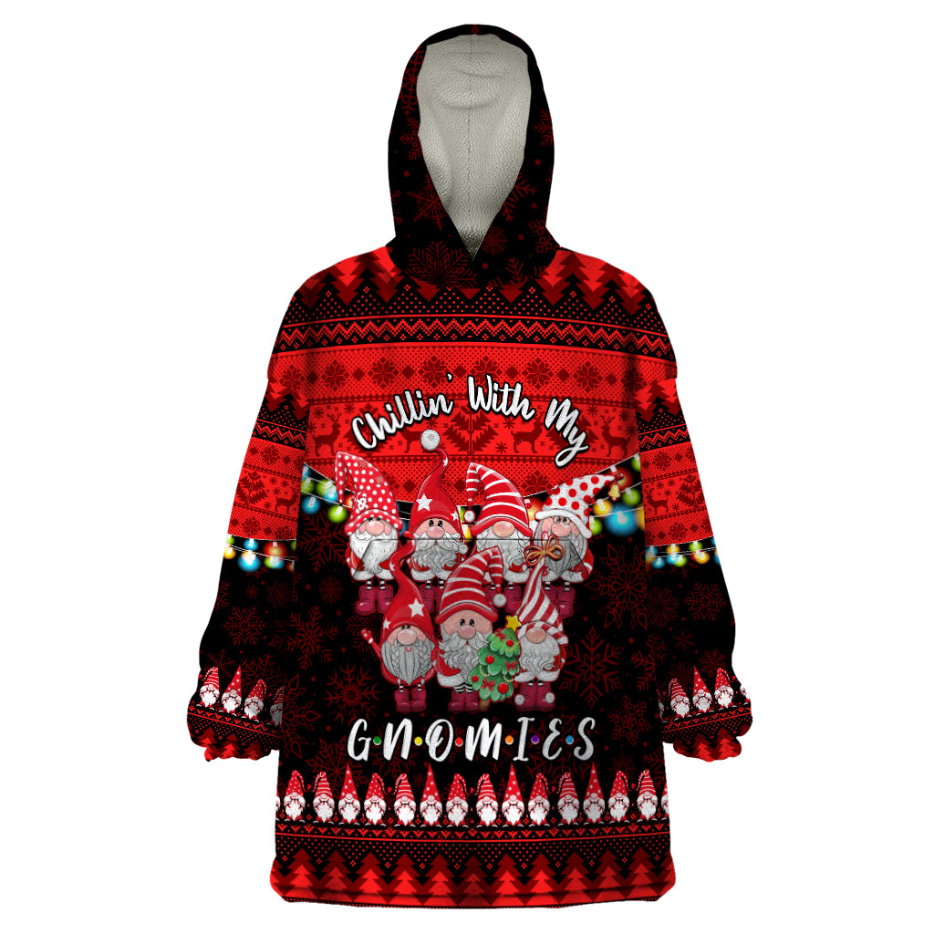 Chilling With My Gnomies Christmas Wearable Blanket Hoodie Gnomie Friend Xmas Vibes - Wonder Print Shop