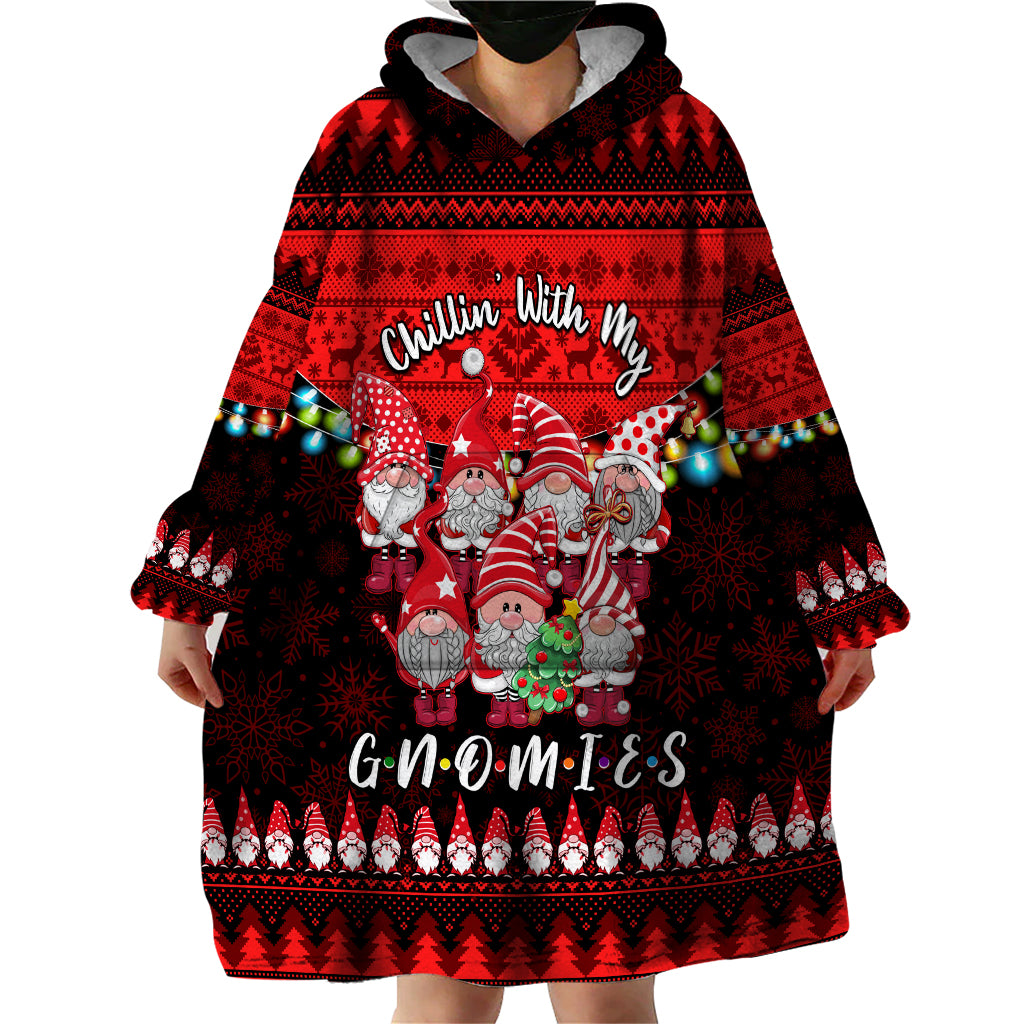 Chilling With My Gnomies Christmas Wearable Blanket Hoodie Gnomie Friend Xmas Vibes - Wonder Print Shop