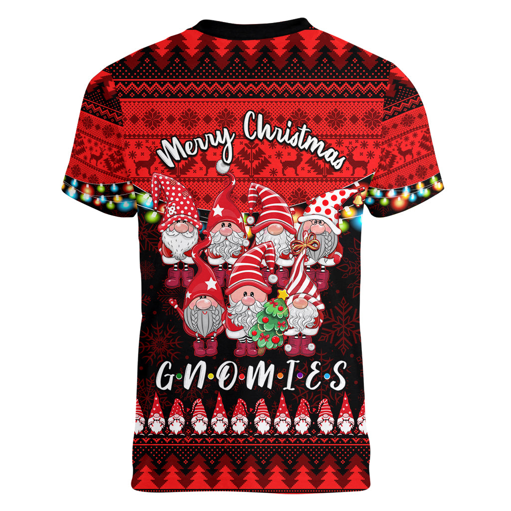 Chilling With My Gnomies Christmas Women V Neck T Shirt Gnomie Friend Xmas Vibes - Wonder Print Shop