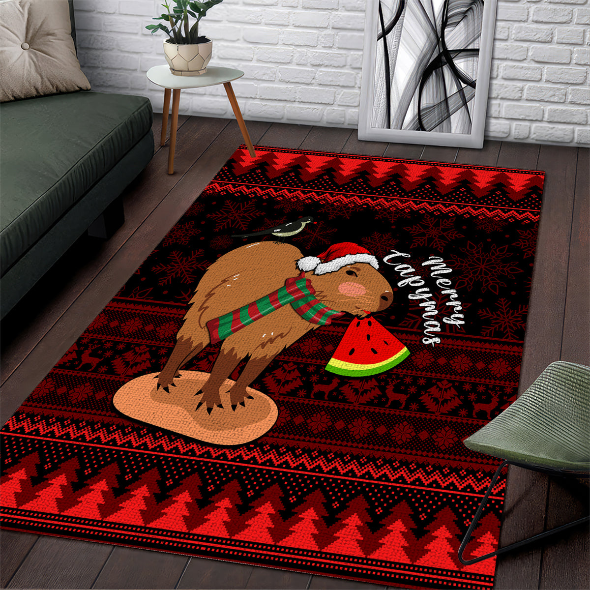 Capybara Christmas Area Rug Merry Capymas - Wonder Print Shop