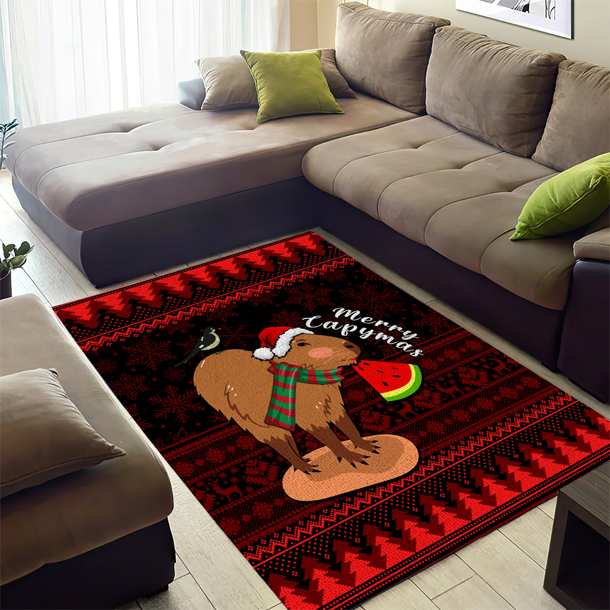 Capybara Christmas Area Rug Merry Capymas - Wonder Print Shop